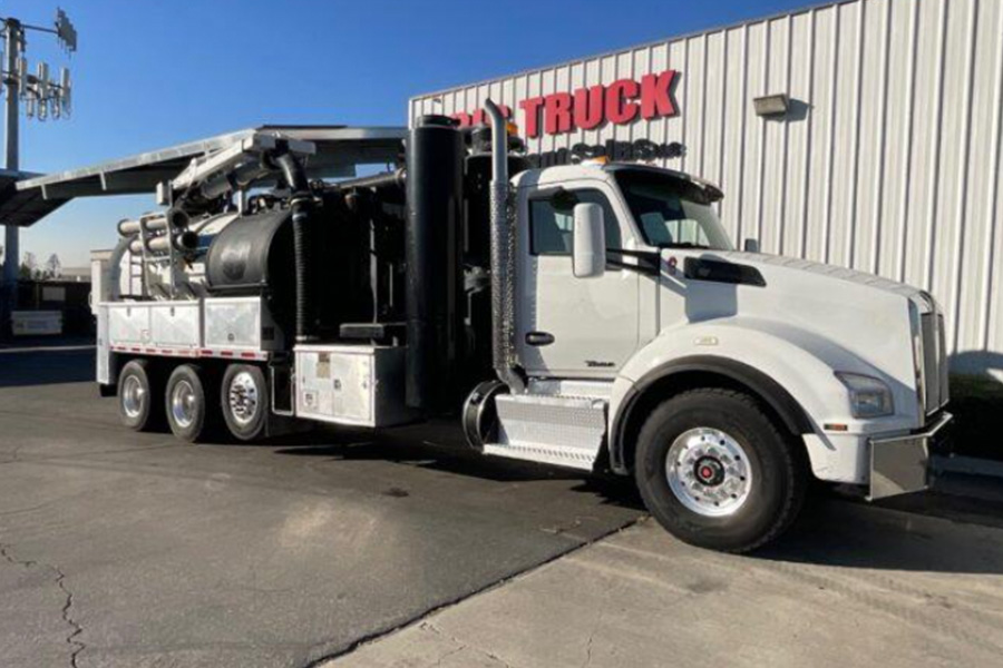 Vacuum truck in action, demonstrating efficient waste collection